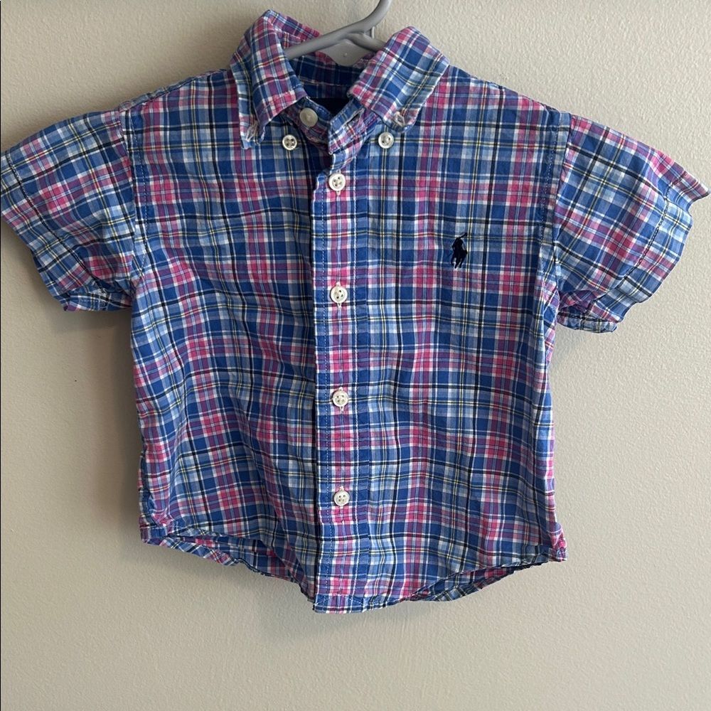 Ralph Lauren Baby Purple Pink Plaid Long Sleeve Button Down Shirt. Size 12M